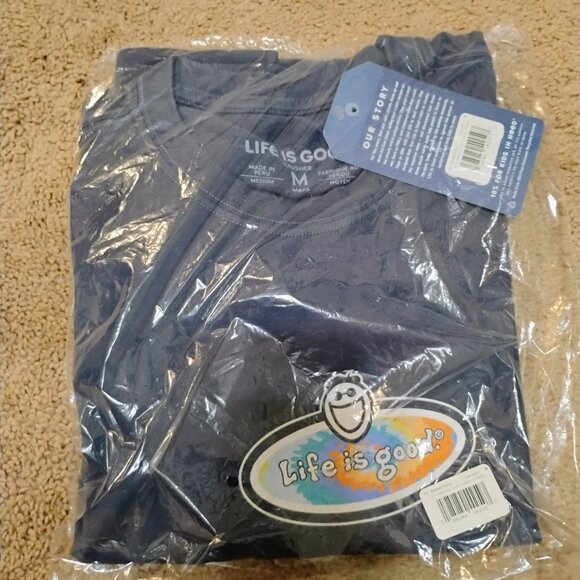 Men's Life Is Good T Shirt Blue Medium New - Picture 1 of 2